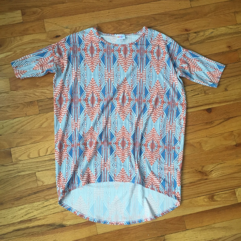LulaRoe Orange Blue Irma Short Sleeve Tunic